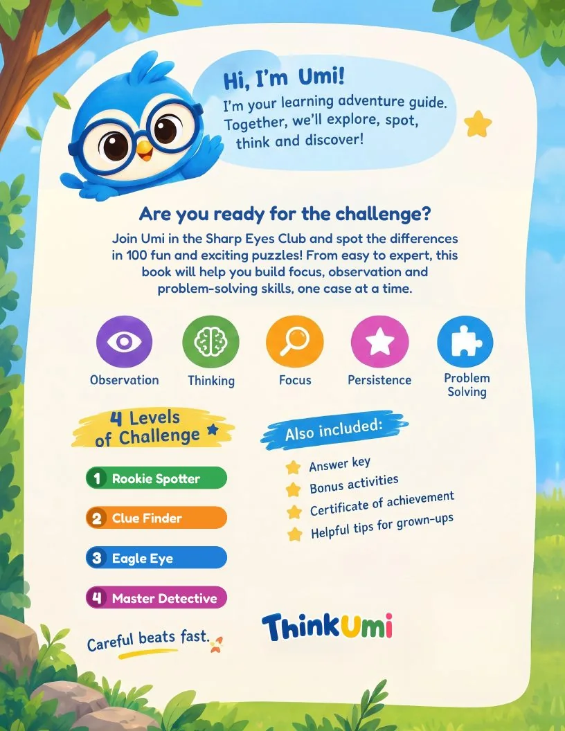 Back cover: Hi, I’m Umi! Are you ready for the challenge?
