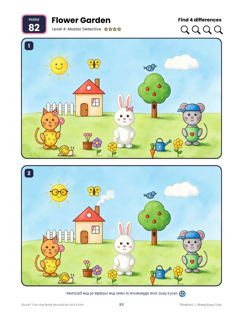 Puzzle 82, Flower Garden, Level 4: find 4 differences