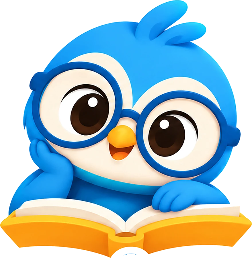 Umi the owl reading an open book
